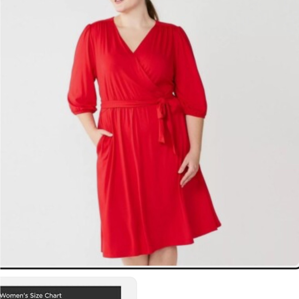 Draper James Red A-Line Midi Dress with Bishop Sleeves